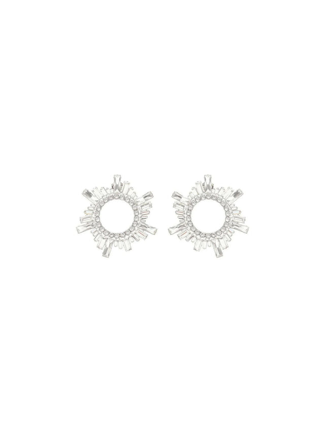 White Crystals Silver Base Begum Buckle Earrings AMINA MUADDI JOHN JULIA.