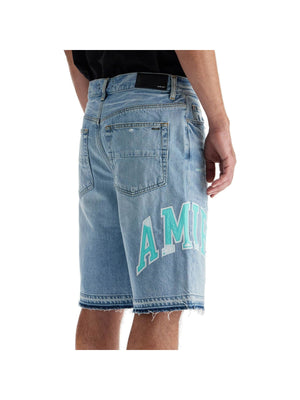 AMIRI-Distressed Denim Varsity Logo Shorts-JOHN JULIA