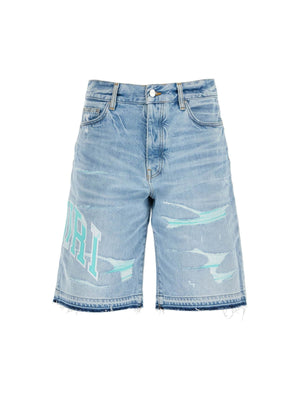 AMIRI-Distressed Denim Varsity Logo Shorts-JOHN JULIA