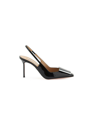 Black Shibuya 90 Patent Leather Slingback Pumps AQUAZZURA JOHN JULIA.