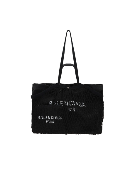 24/7 Medium Canvas and Fishnet Tote Bag-BALENCIAGA-JOHN JULIA