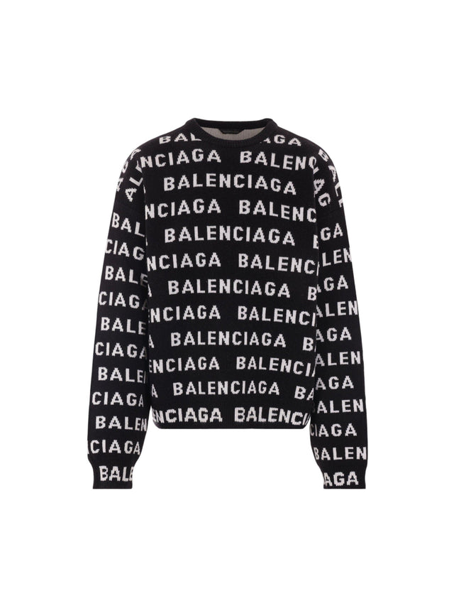 Logo Intarsia Wool Blend Oversized Sweater-BALENCIAGA-JOHN JULIA