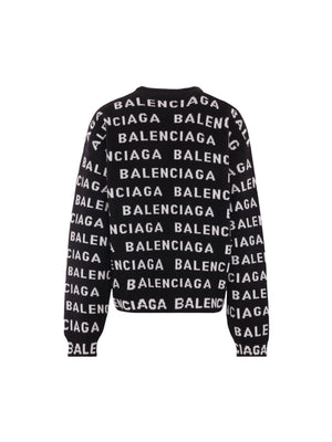 Logo Intarsia Wool Blend Oversized Sweater-BALENCIAGA-JOHN JULIA