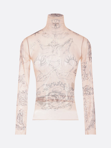 Tattoo Print Mesh Turtleneck-BALENCIAGA-JOHN JULIA