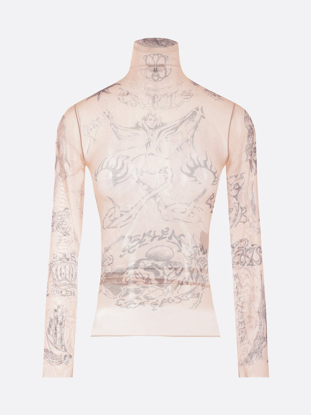 Tattoo Print Mesh Turtleneck-BALENCIAGA-JOHN JULIA