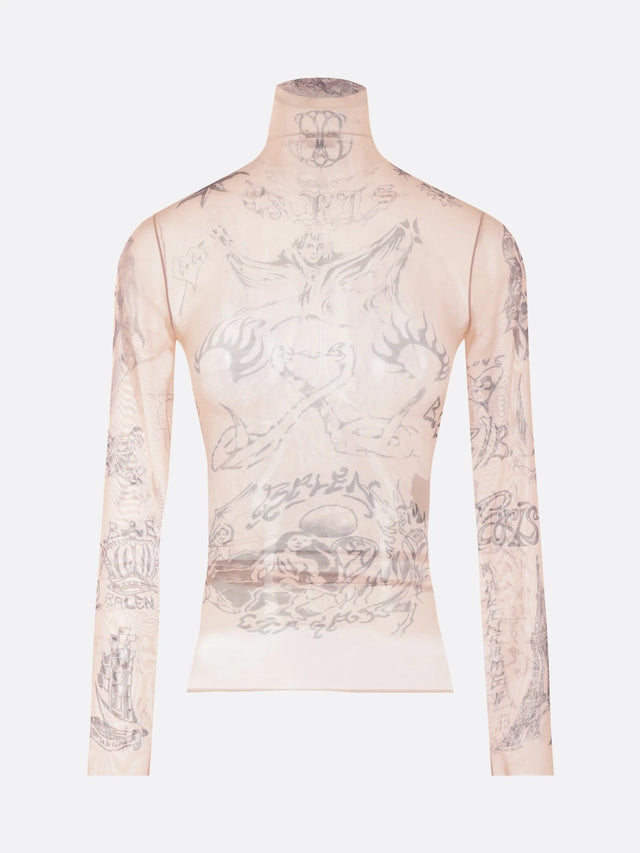 Tattoo Print Mesh Turtleneck-BALENCIAGA-JOHN JULIA