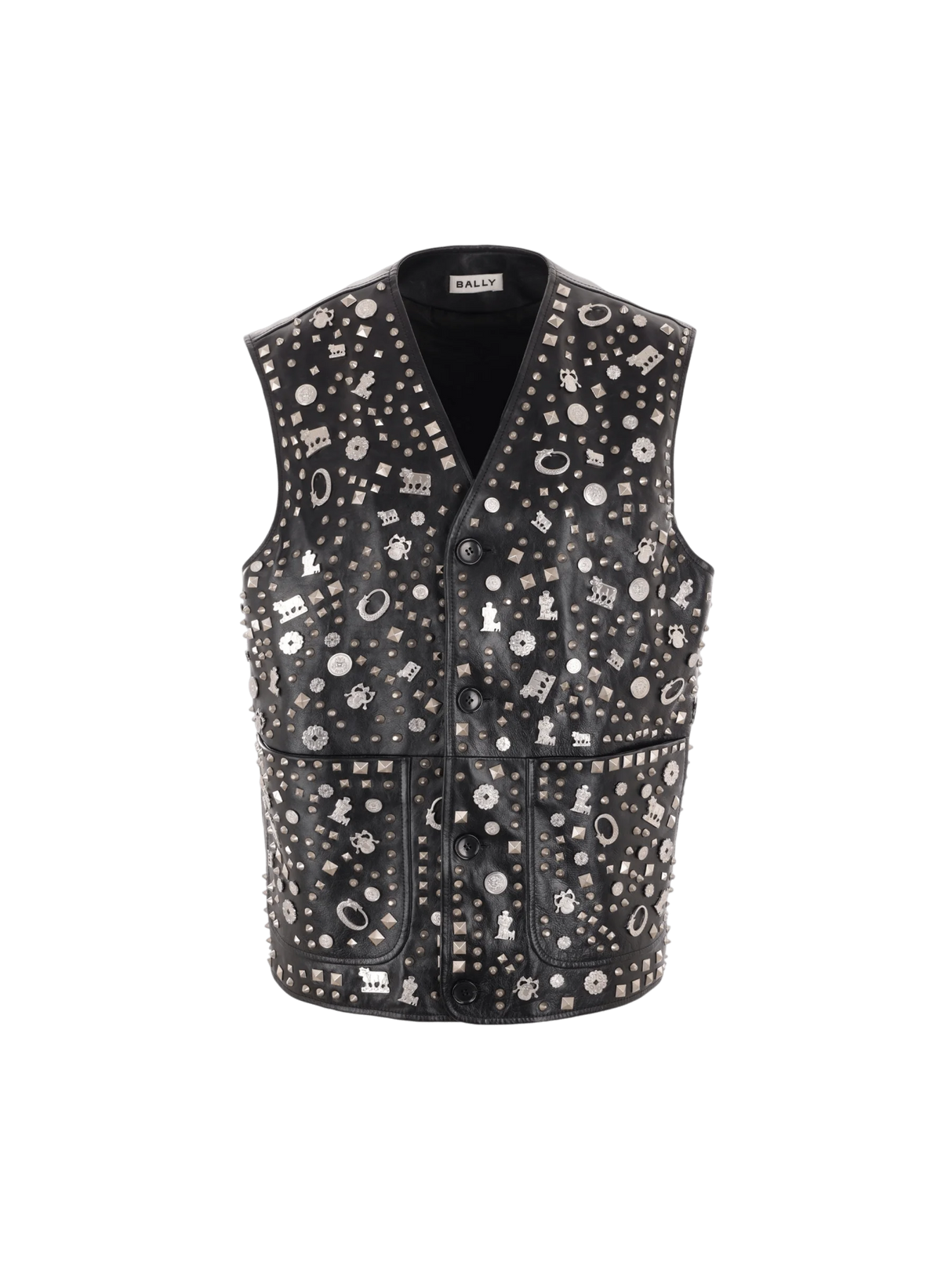 Single-breasted Studded Leather Vest-BALLY-JOHN JULIA