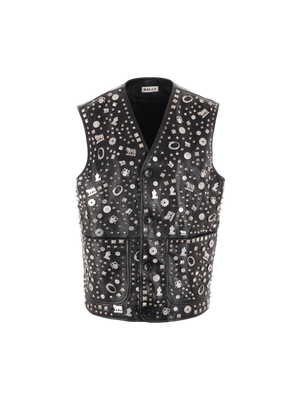 Single-breasted Studded Leather Vest-BALLY-JOHN JULIA