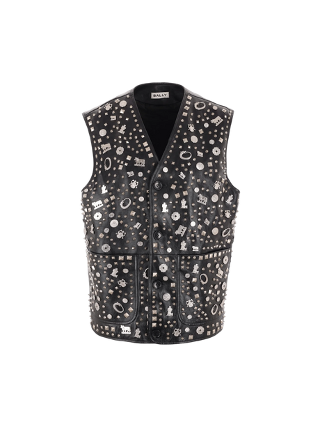 Single-breasted Studded Leather Vest-BALLY-JOHN JULIA