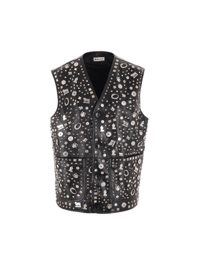 Single-breasted Studded Leather Vest-BALLY-JOHN JULIA