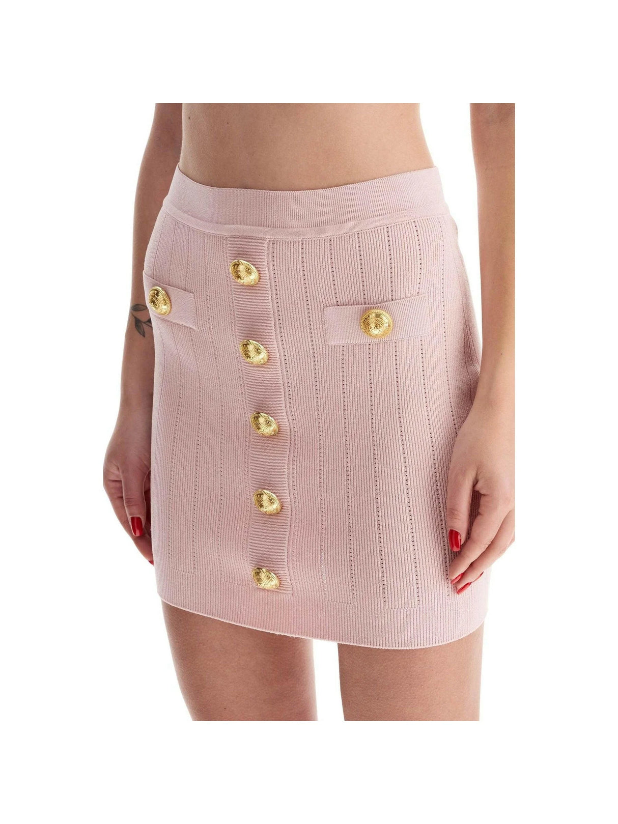 7-Button Knit Mini Skirt.