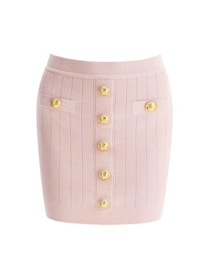 7-Button Knit Mini Skirt.