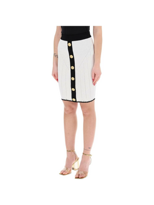 White and Black Viscose Knit Midi Pencil Skirt BALMAIN JOHN JULIA.