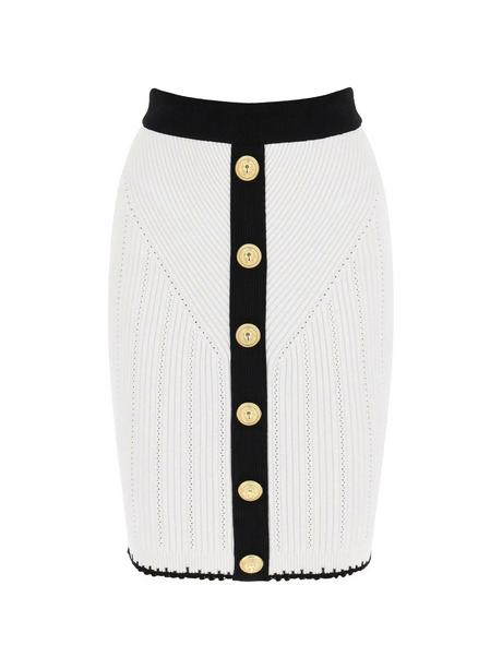 White and Black Viscose Knit Midi Pencil Skirt BALMAIN JOHN JULIA.