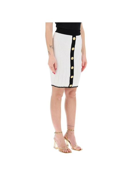 White and Black Viscose Knit Midi Pencil Skirt BALMAIN JOHN JULIA.