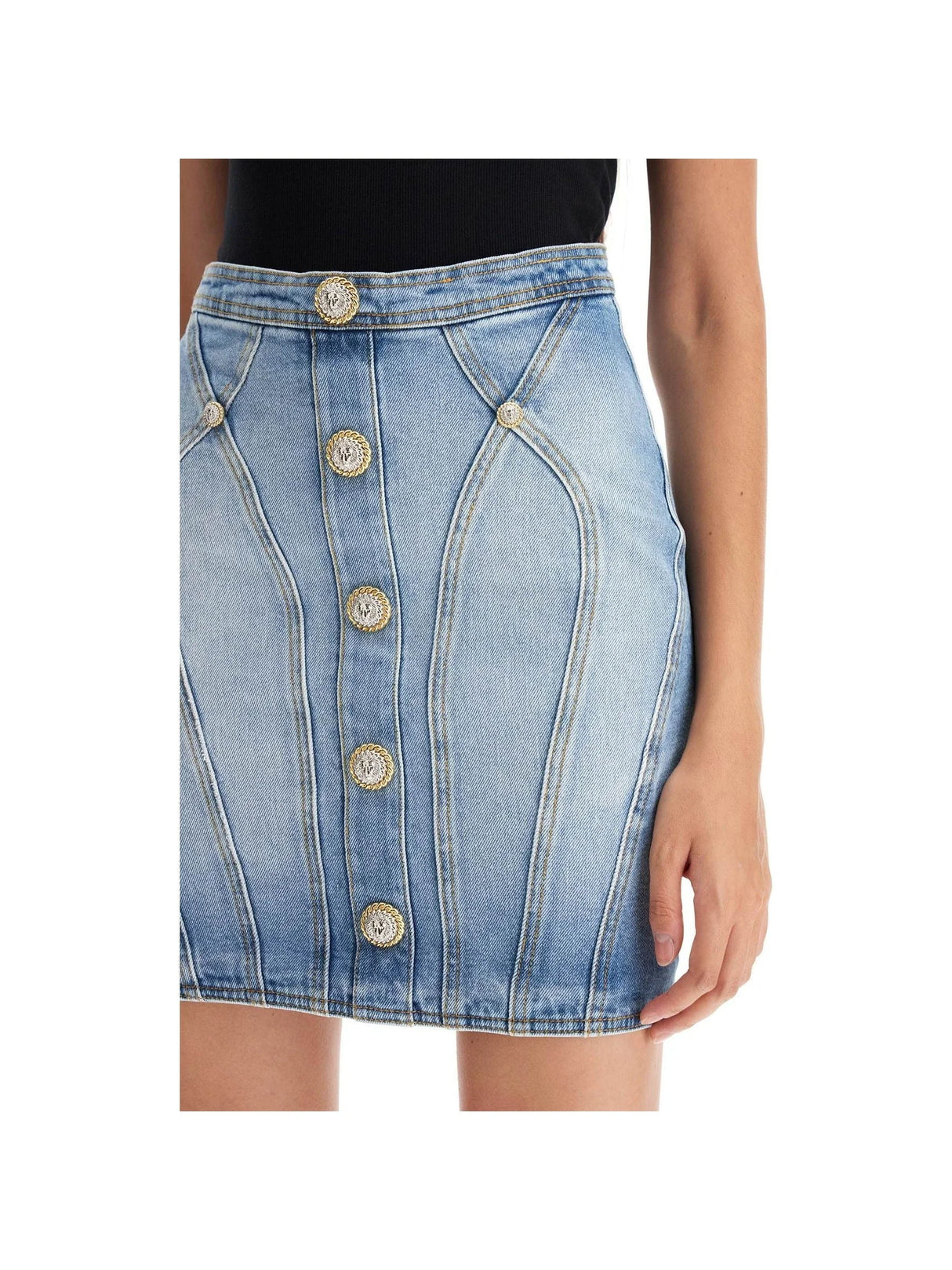 BALMAIN-Buttoned Denim Skirt-JOHN JULIA