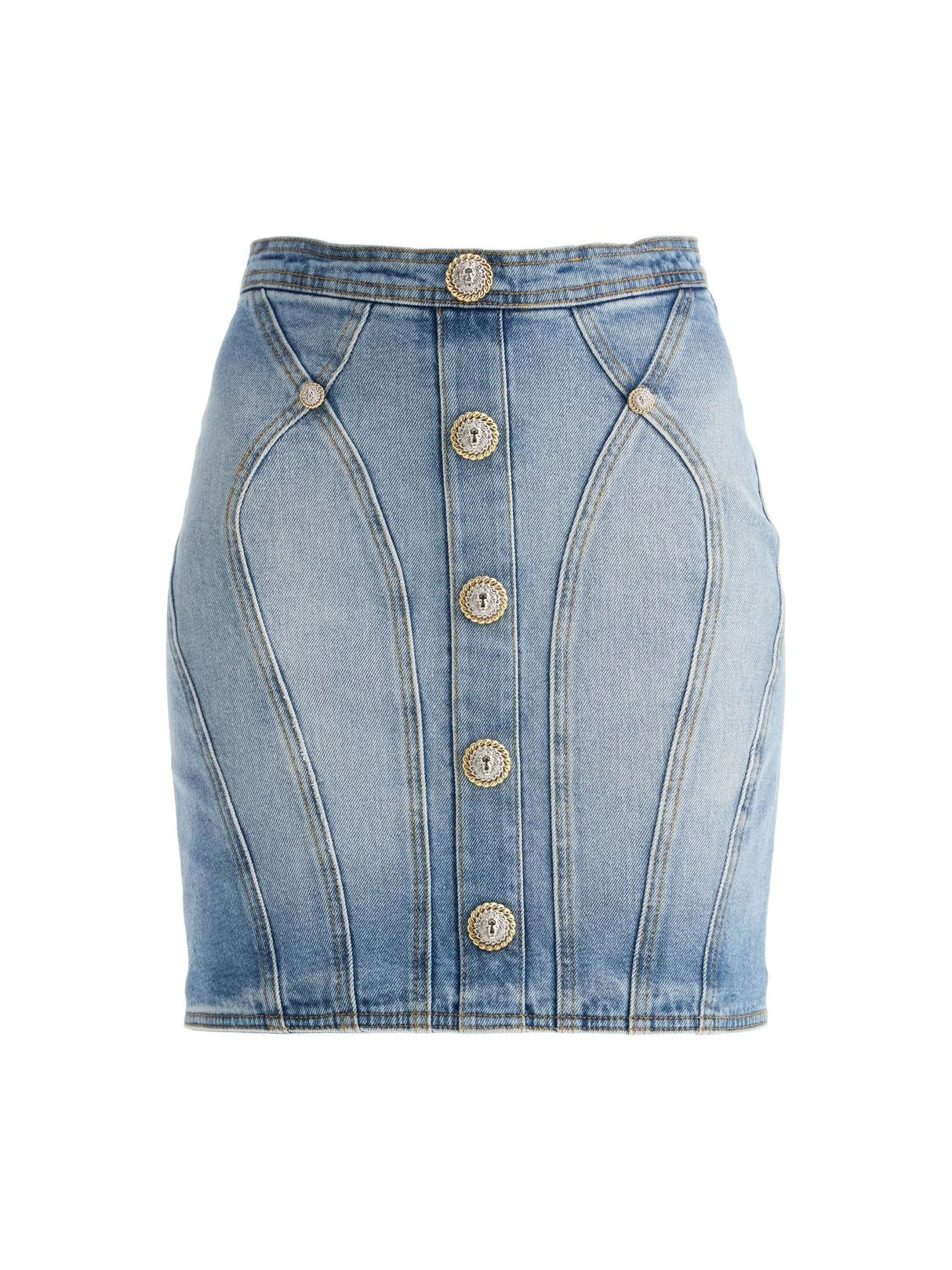 BALMAIN-Buttoned Denim Skirt-JOHN JULIA