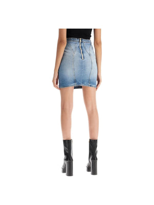 BALMAIN-Buttoned Denim Skirt-JOHN JULIA