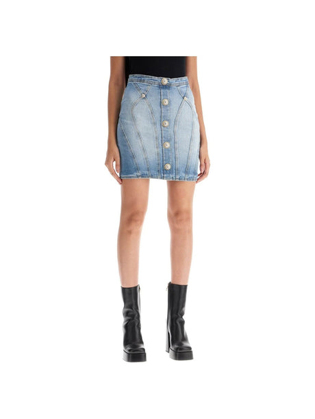 BALMAIN-Buttoned Denim Skirt-JOHN JULIA