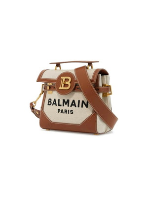 BALMAIN-Canvas and Leather B-Buzz 23 Handbag-JOHN JULIA