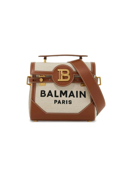 BALMAIN-Canvas and Leather B-Buzz 23 Handbag-JOHN JULIA