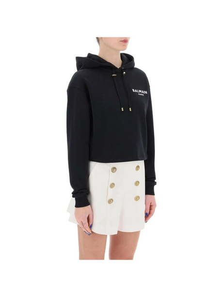 Cropped Hoodie With Flocked Logo BALMAIN JOHN JULIA.