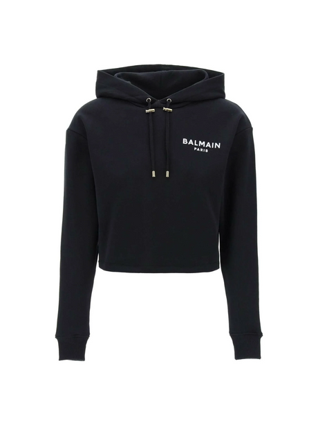 Cropped Hoodie With Flocked Logo BALMAIN JOHN JULIA.