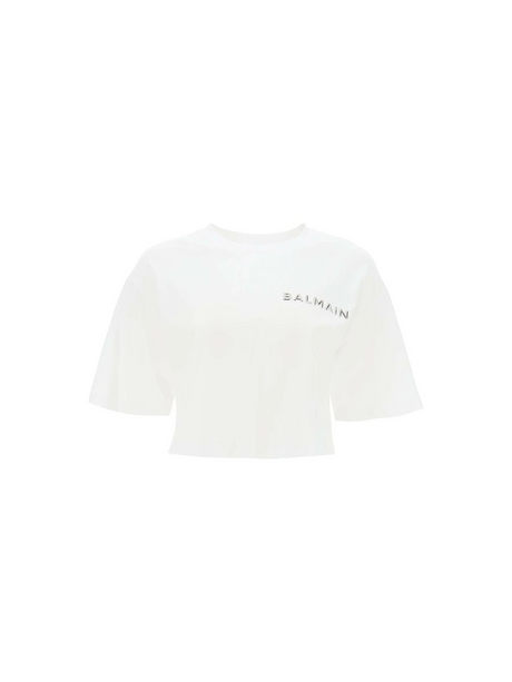 Cropped T-Shirt With Metallic Logo BALMAIN JOHN JULIA.