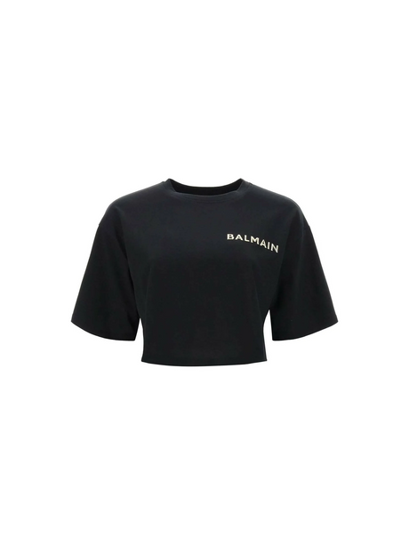 Cropped T-Shirt With Metallic Logo BALMAIN JOHN JULIA.