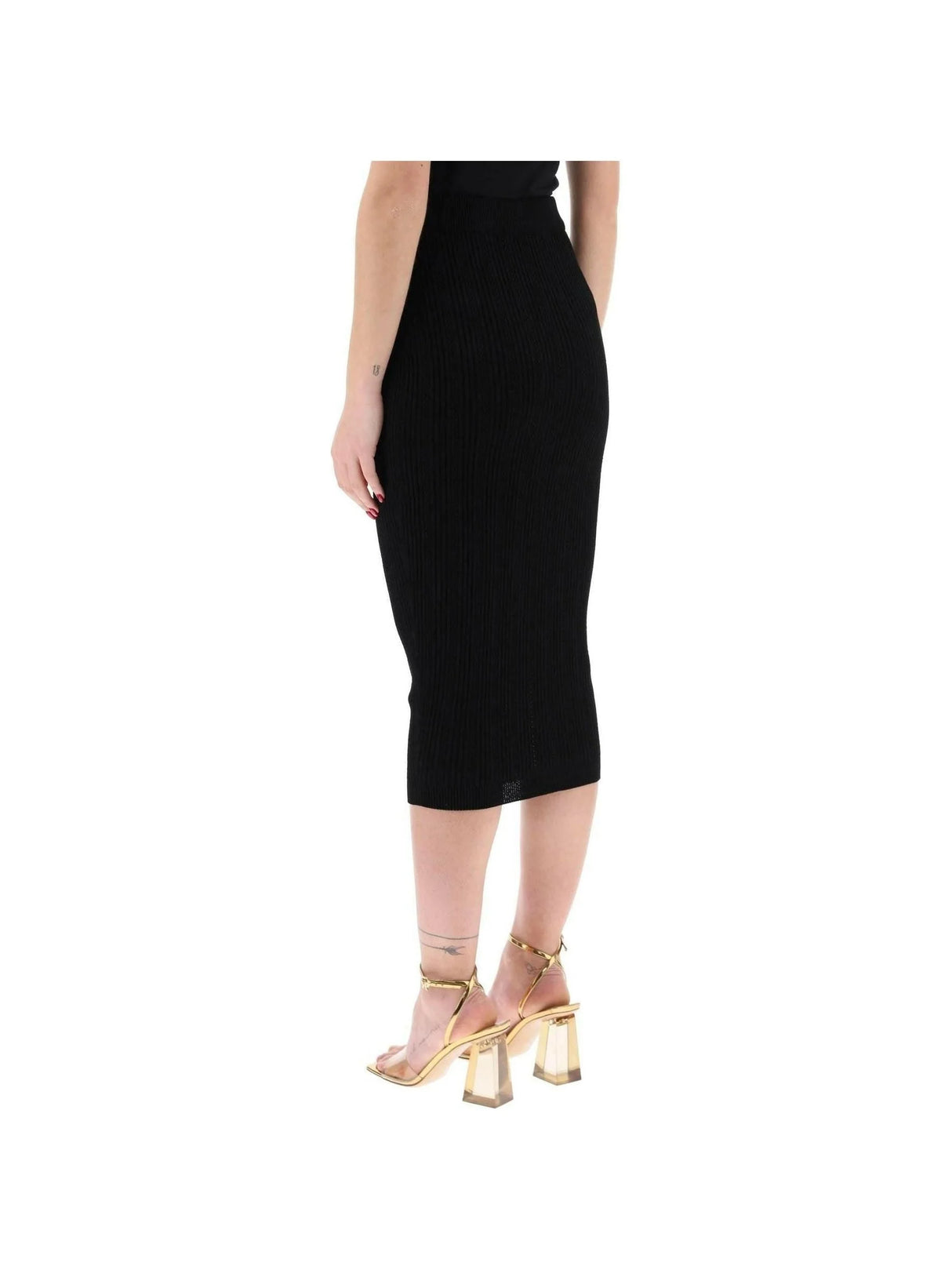 Black Longuette Stretch-Knit Midi Skirt BALMAIN JOHN JULIA.