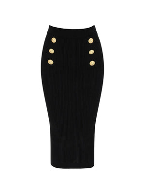 Black Longuette Stretch-Knit Midi Skirt BALMAIN JOHN JULIA.