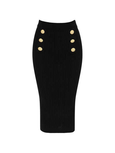 Black Longuette Stretch-Knit Midi Skirt BALMAIN JOHN JULIA.