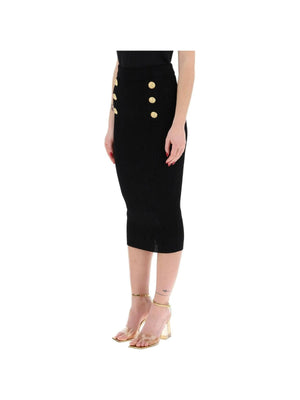 Black Longuette Stretch-Knit Midi Skirt BALMAIN JOHN JULIA.