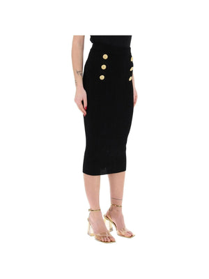 Black Longuette Stretch-Knit Midi Skirt BALMAIN JOHN JULIA.