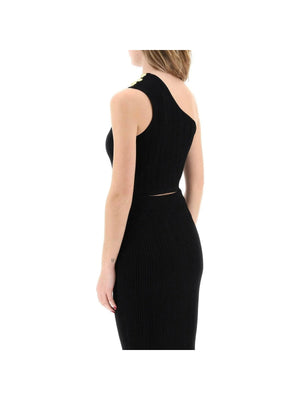 Black One Shoulder Ribbed Crop Top BALMAIN JOHN JULIA.