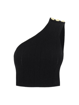 Black One Shoulder Ribbed Crop Top BALMAIN JOHN JULIA.