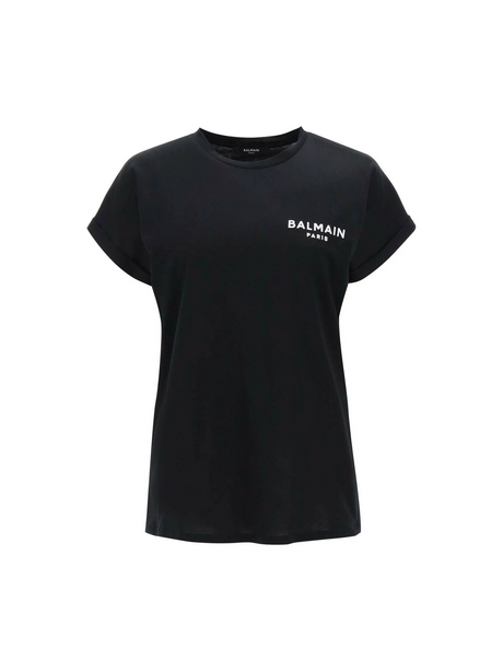 Organic Cotton Flocked Balmain Paris Logo T-Shirt.