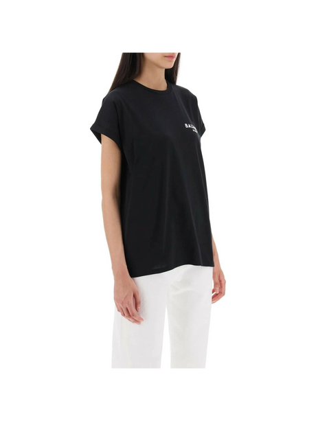 Organic Cotton Flocked Balmain Paris Logo T-Shirt.