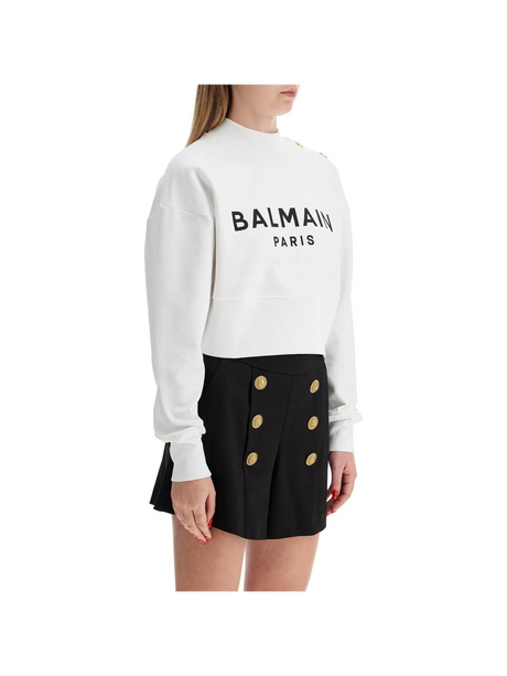 Organic Cotton Balmain Paris Cropped Sweatshirt.