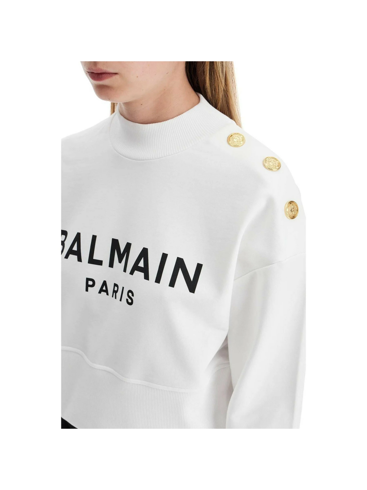 Organic Cotton Balmain Paris Cropped Sweatshirt.