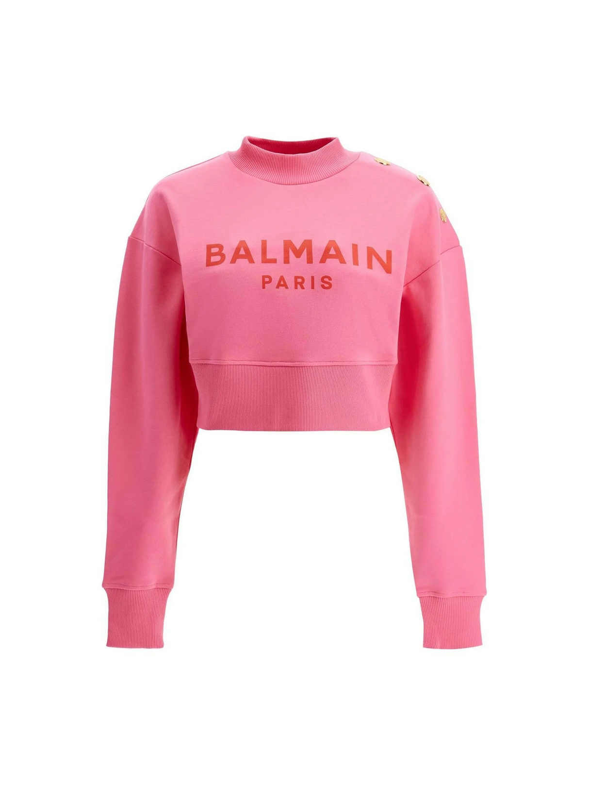 Organic Cotton Balmain Paris Print Cropped Sweatshirt.