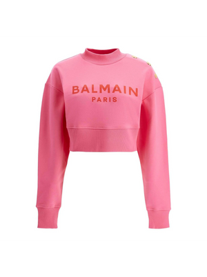 Organic Cotton Balmain Paris Print Cropped Sweatshirt.