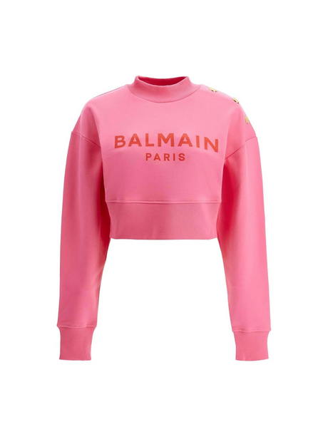 Organic Cotton Balmain Paris Print Cropped Sweatshirt.