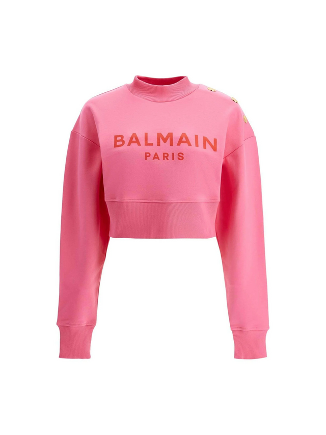 Organic Cotton Balmain Paris Print Cropped Sweatshirt.