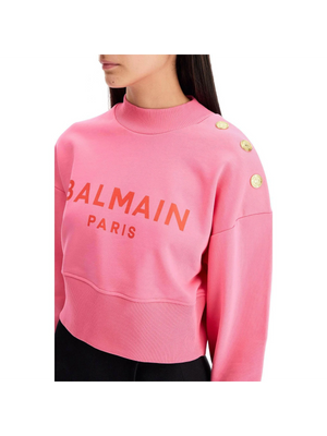 Organic Cotton Balmain Paris Print Cropped Sweatshirt.