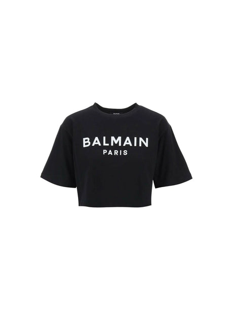 Organic Cotton Balmain Paris Print Cropped T-Shirt.