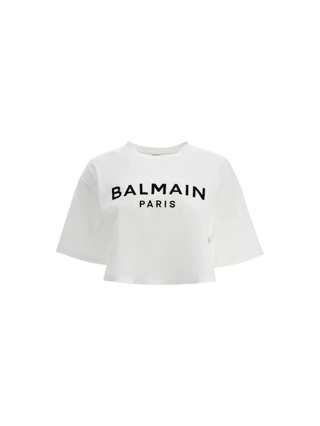 Organic Cotton Balmain Paris Print Cropped T-Shirt.