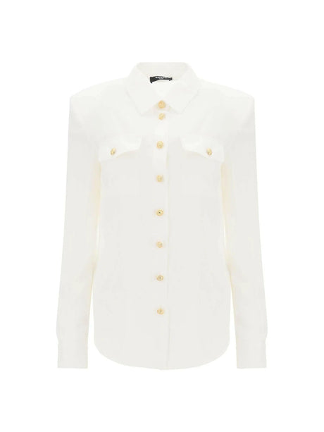 BALMAIN-Padded Shoulder Silk Shirt-JOHN JULIA