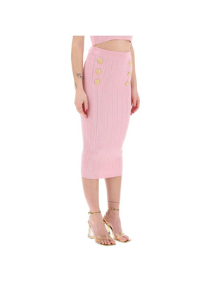 Rose Pink Longuette Stretch-Knit Midi Skirt BALMAIN JOHN JULIA.