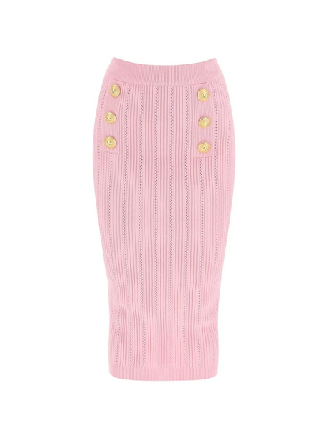 Rose Pink Longuette Stretch-Knit Midi Skirt BALMAIN JOHN JULIA.